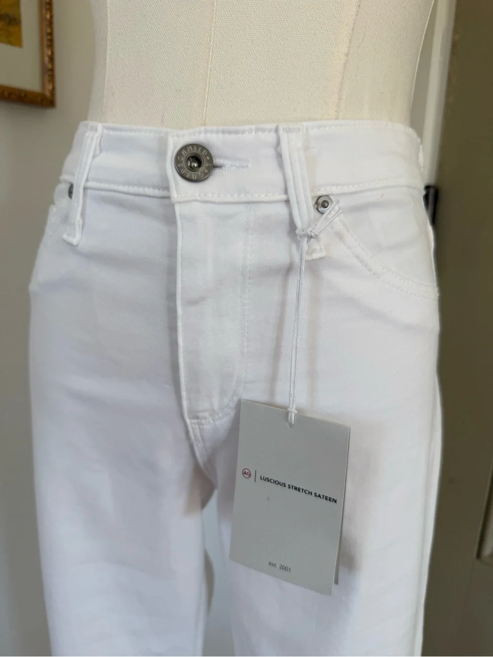 NWT AG Denim in White Luscious Stretch Sateen Prima Crop Cigarette Leg